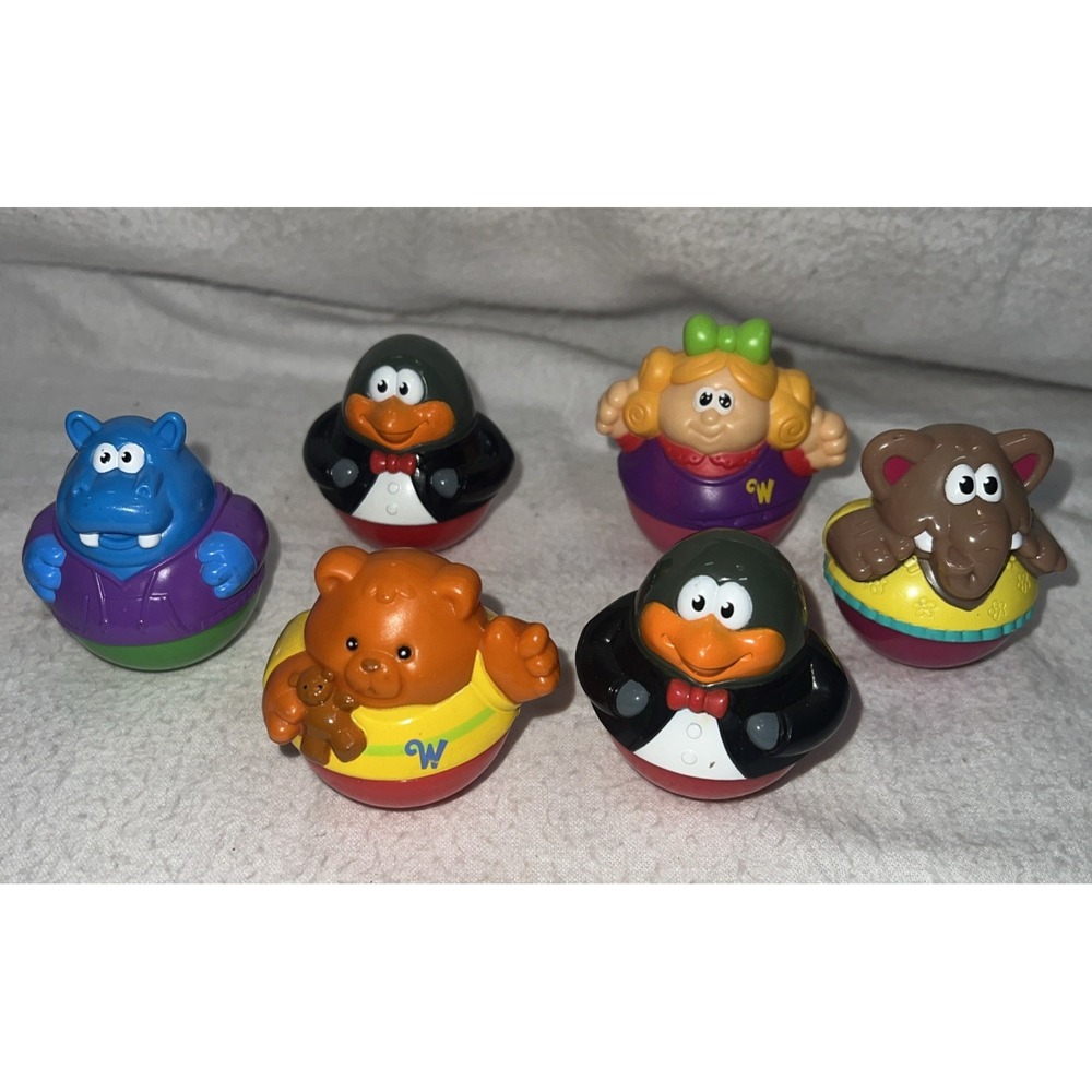 Hasbro Playschool Weeble Wobbles Toys Lot Of 6 Penguin Girl Elephant‎ Hippo Bear